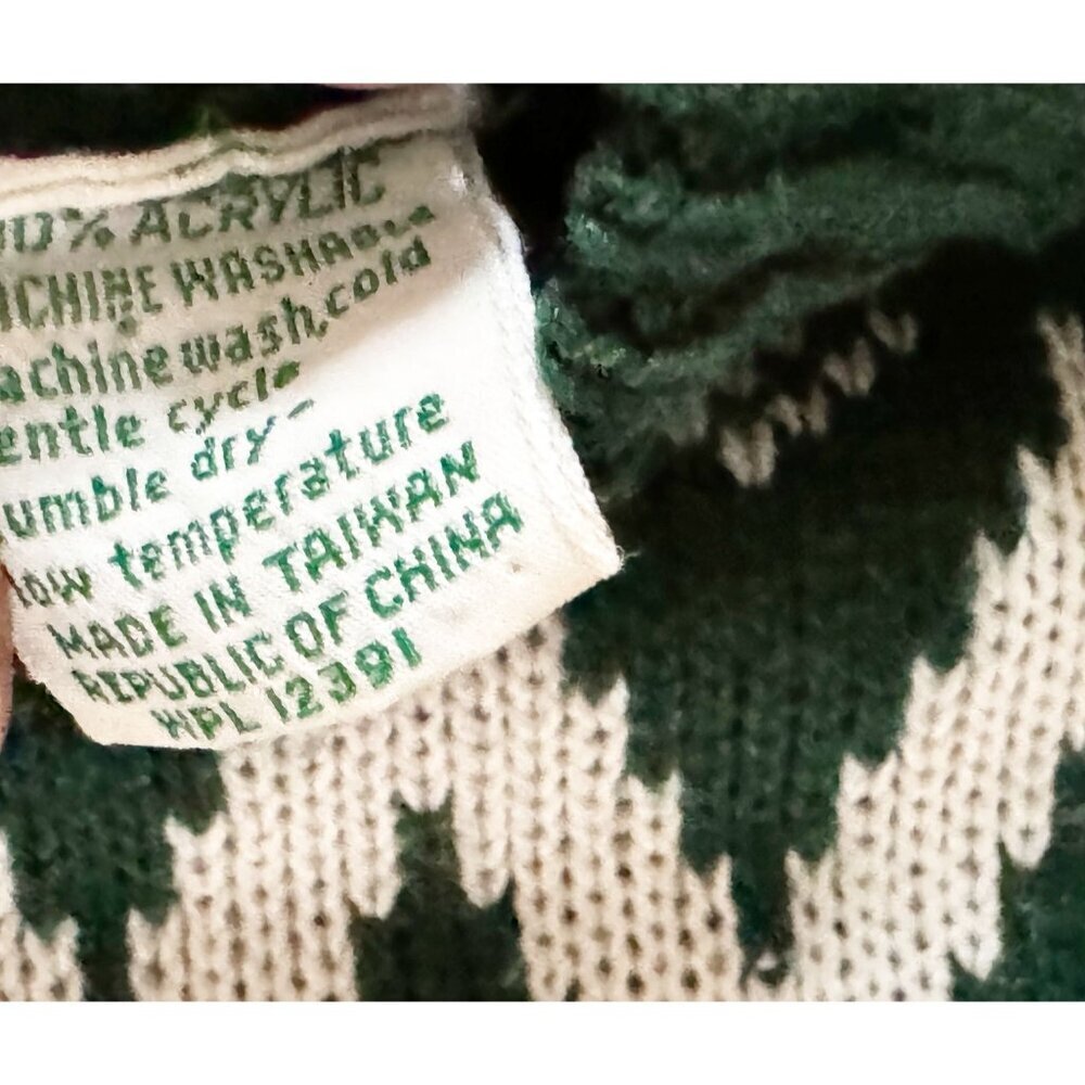 Vintage Men's 80s / 90s Unbranded Fair Isle Green Sweater Size S - Picture 7 of 8